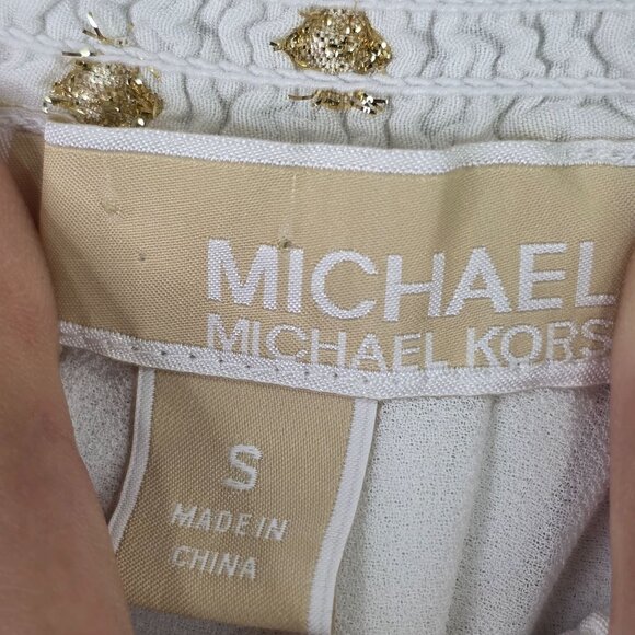 Womens Michael Kors Gold Metallic Polka Dot Smocked Ruffle Dress Viscose Blend S - Picture 3 of 8